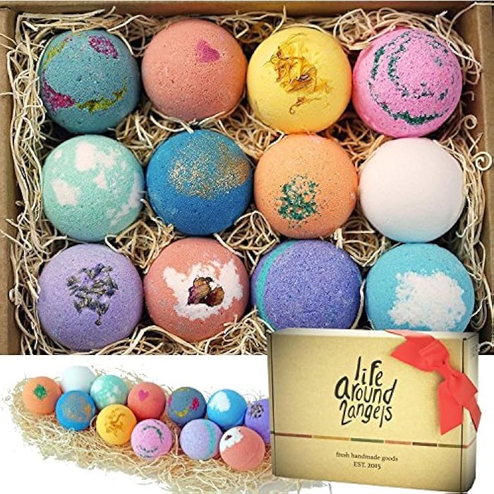 LifeAround2Angels Bath Bombs Gift Set 12 USA made Fizzies, Shea & Coco Butter Dry Skin Moisturize, Perfect for Bubble Spa Bath. Handmade Birthday Mothers day Gifts idea For Her/Him, wife, girlfriend - Image 1